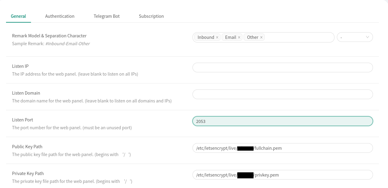 3x-ui Add certificate paths