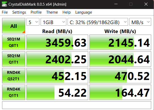 CrystalDiskMagic Speed Test Bitlocker Enabled